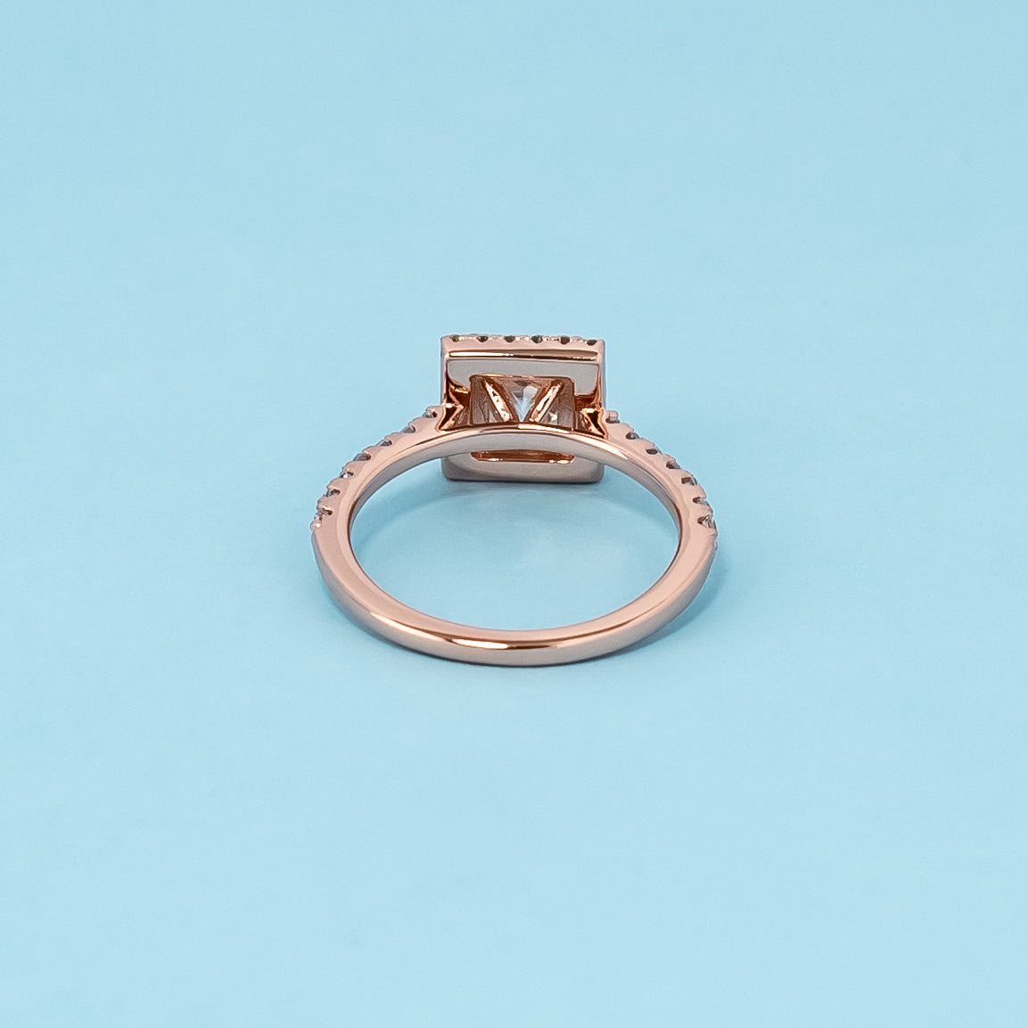 Heritage Halo Princess Cut Moissanite Engagement Ring Set in 9ct Rose Gold