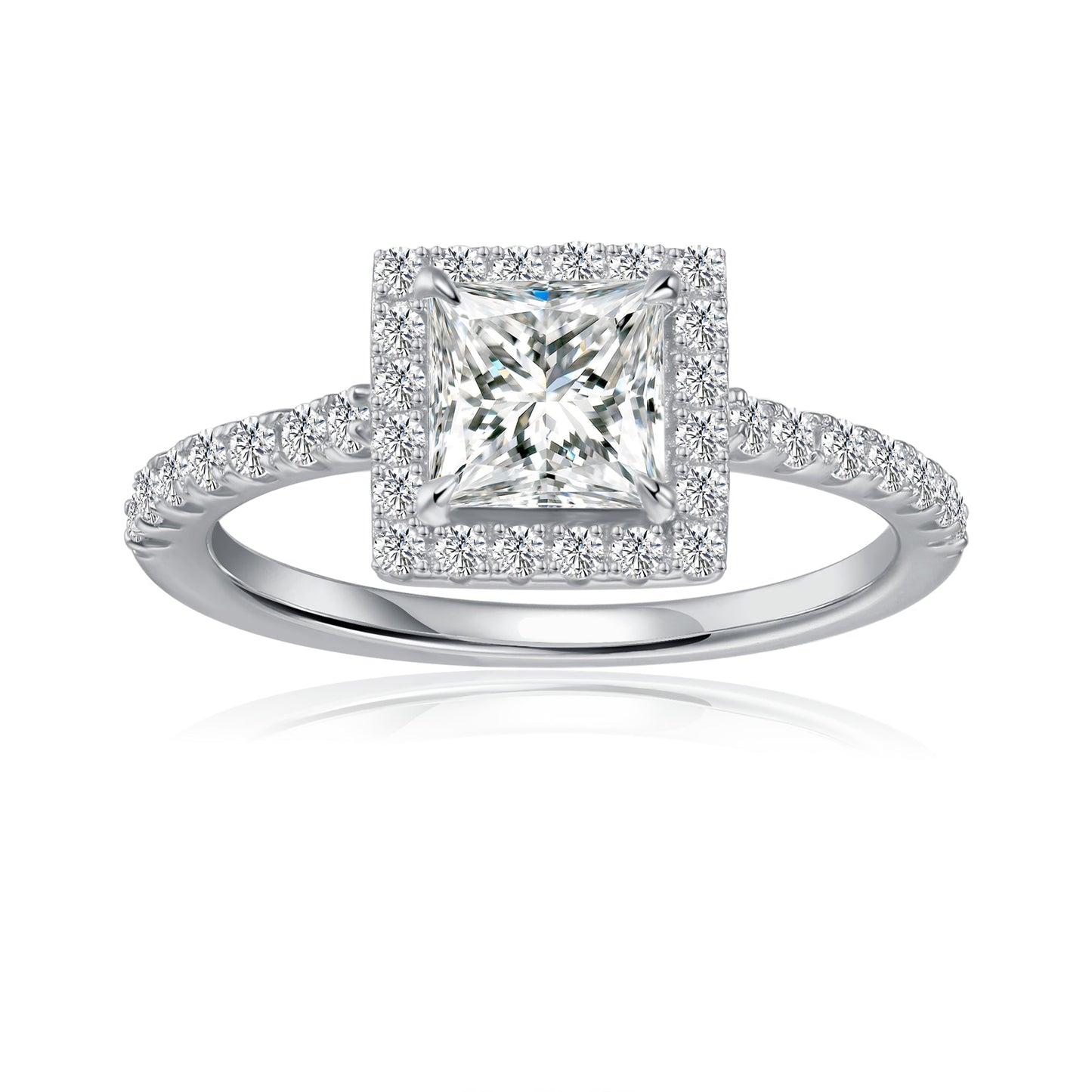 Heritage Halo Princess Cut Moissanite Engagement Ring Set in 9ct White Gold