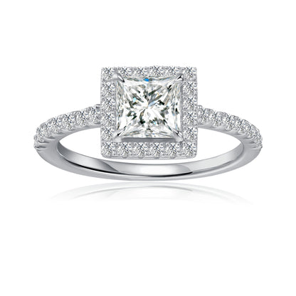 Heritage Halo Princess Cut Moissanite Engagement Ring Set in 9ct White Gold