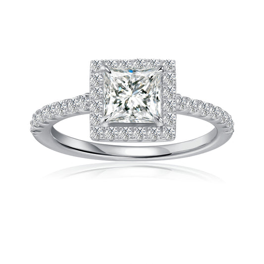 Heritage Halo Princess Cut Moissanite Engagement Ring Set in 9ct White Gold