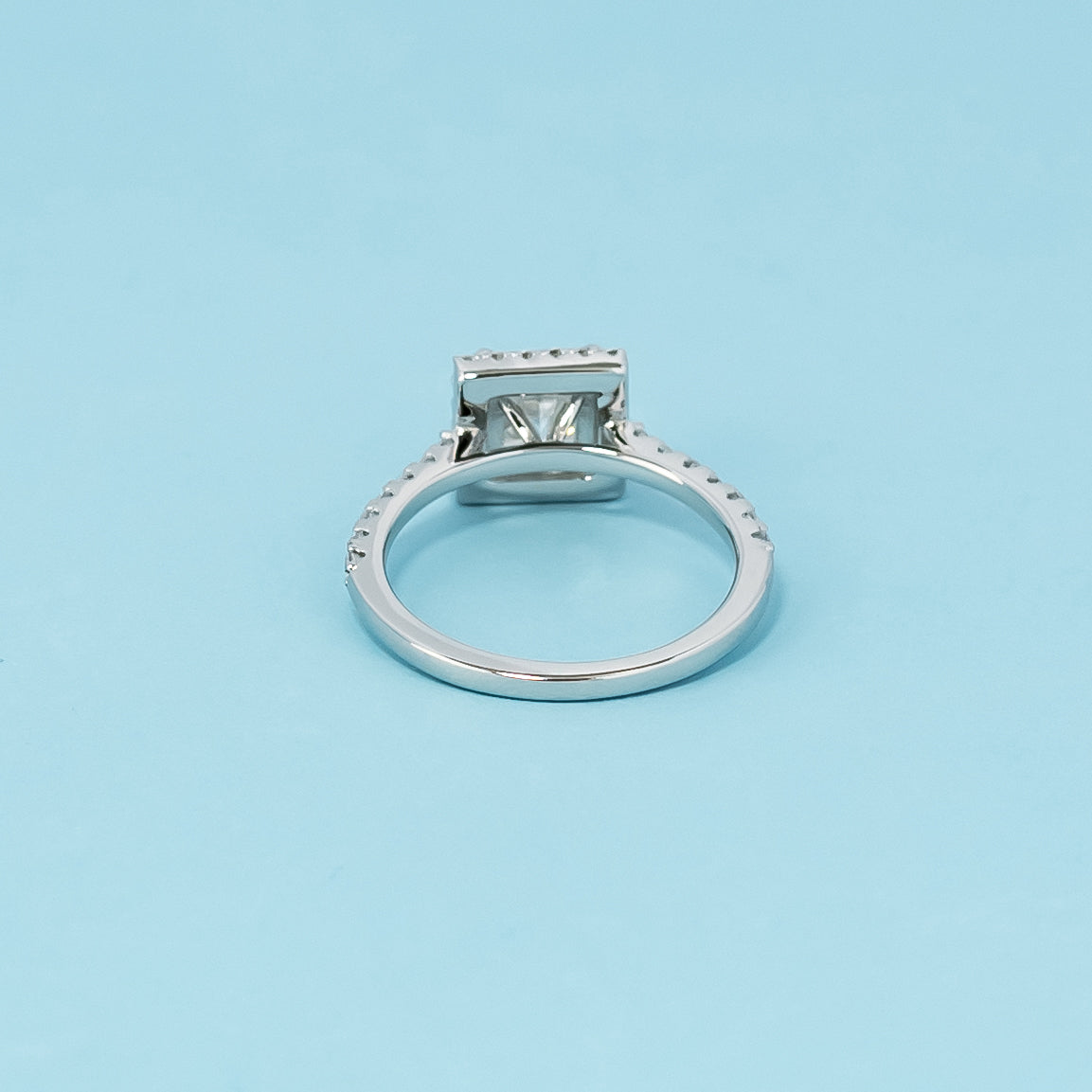 Heritage Halo Princess Cut Moissanite Engagement Ring Set in 9ct White Gold