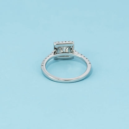 Heritage Halo Princess Cut Moissanite Engagement Ring Set in 9ct White Gold