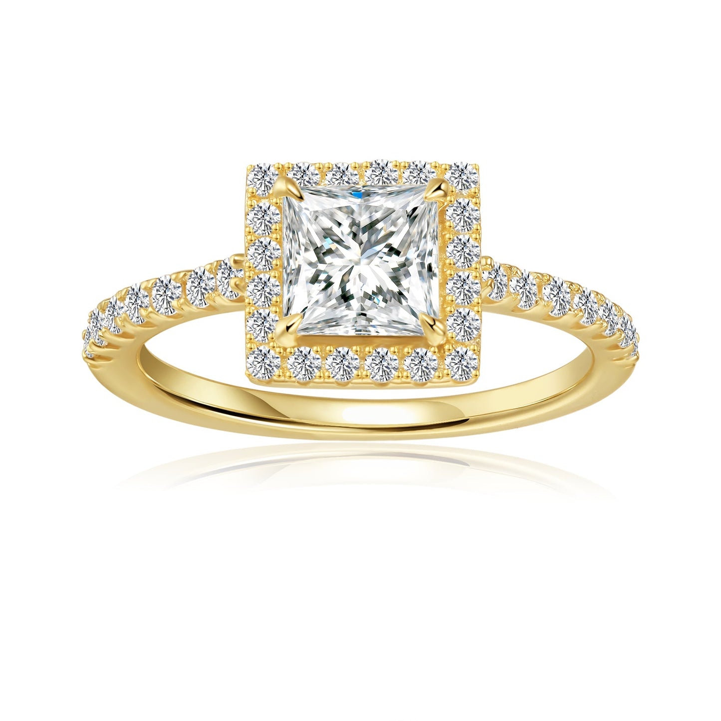 Heritage Halo Princess Cut Moissanite Engagement Ring Set in 9ct Yellow Gold