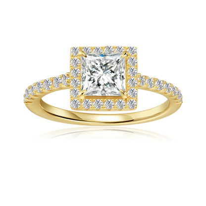 Heritage Halo Princess Cut Moissanite Engagement Ring Set in 9ct Yellow Gold