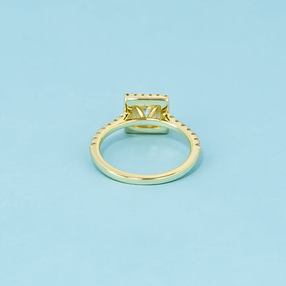 Heritage Halo Princess Cut Moissanite Engagement Ring Set in 9ct Yellow Gold