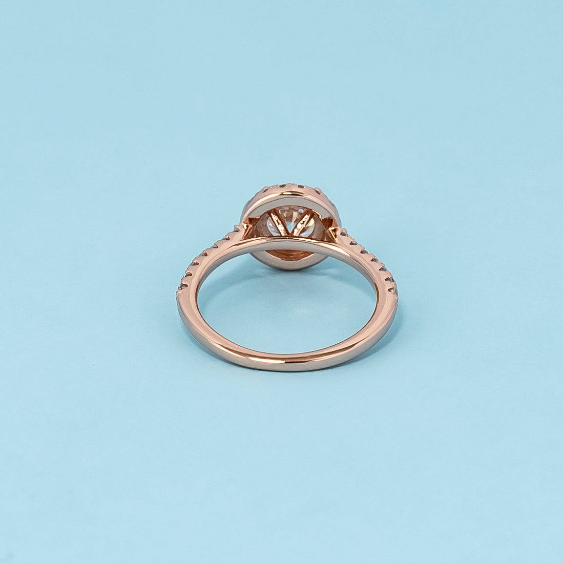 Heritage Halo Round Brilliant Moissanite Engagement Ring Set in 9ct Rose Gold