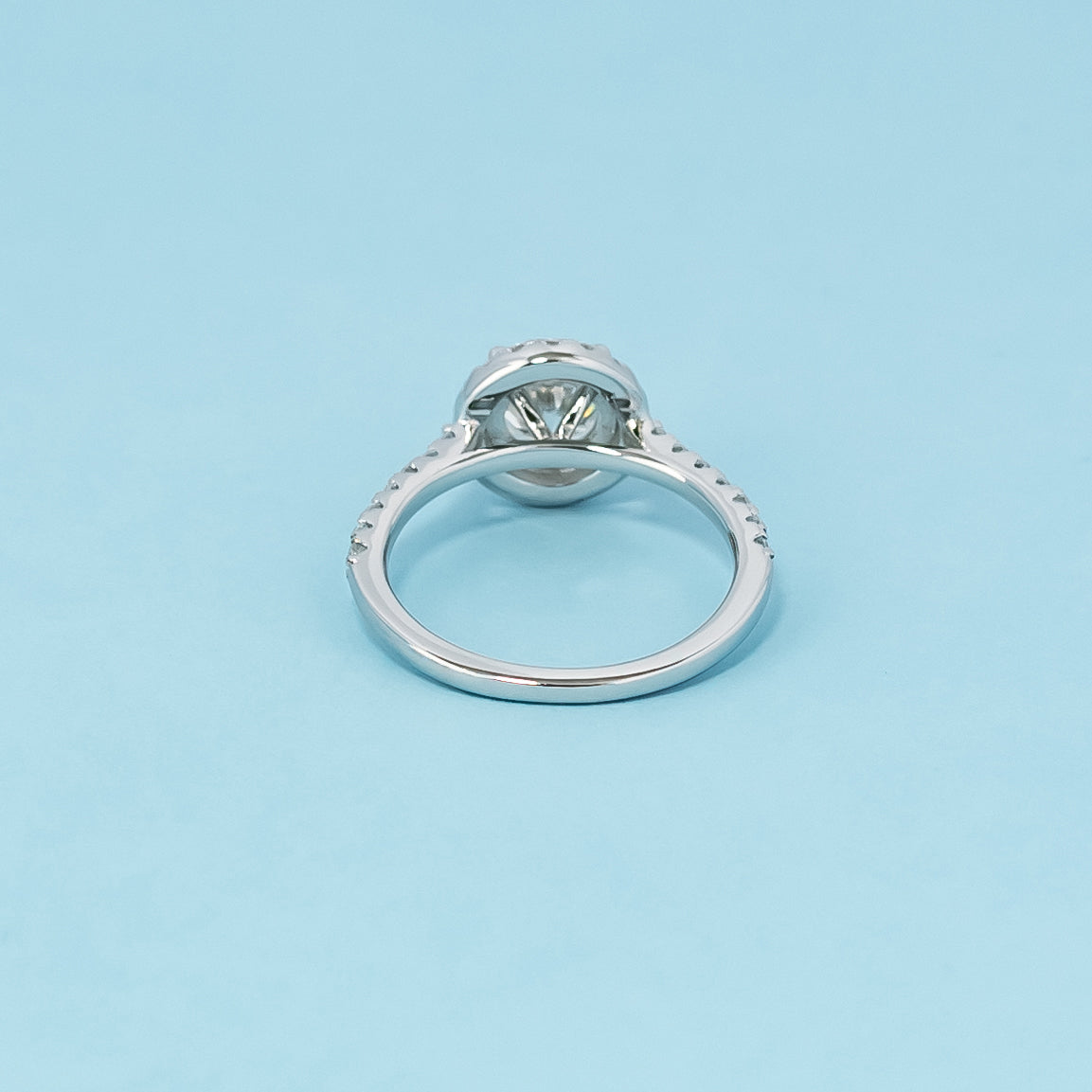 Heritage Halo Round Brilliant Moissanite Engagement Ring Set in 9ct White Gold