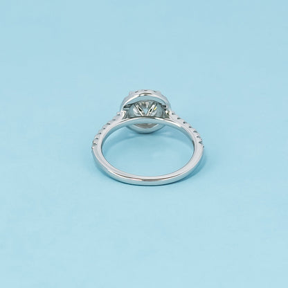 Heritage Halo Round Brilliant Moissanite Engagement Ring Set in 9ct White Gold