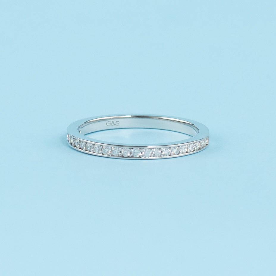 Heritage Pave Moissanite Wedding Band Set in 9ct White Gold