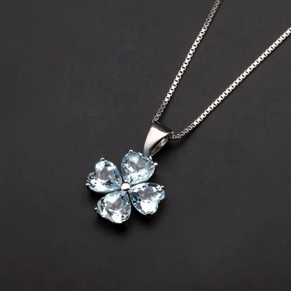 Blue Topaz Clover Heart Pendant Necklace