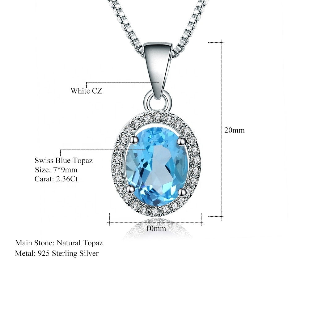 Blue Topaz Oval Cut Halo Pendant Necklace