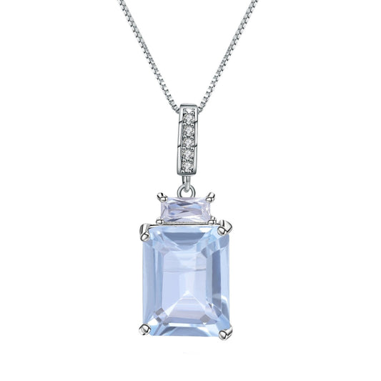 Blue Topaz 2.94ct Emerald-Cut Halo Pendant Necklace