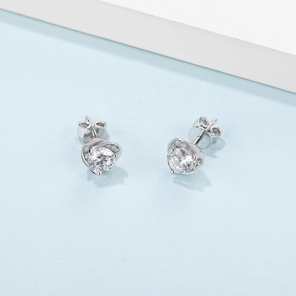Heart Moissanite Stud Earrings Set in Sterling Silver