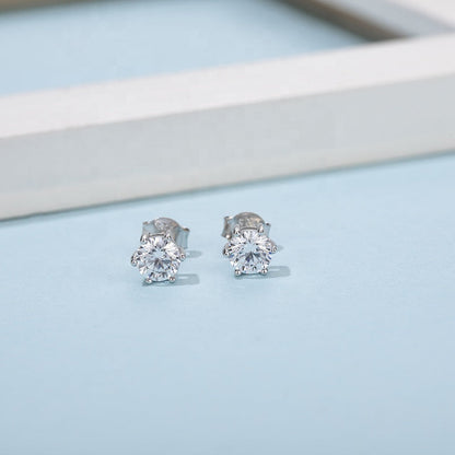Heritage Solitaire 6 Claw Moissanite Stud Earrings Set in Sterling Silver