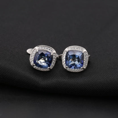 Mystic Quartz 2.20ct Cushion-Cut Halo Drop Earrings