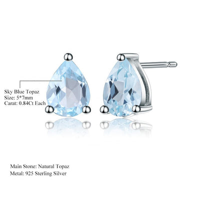 Blue Topaz 0.84ct Pear-Cut Solitaire Stud Earrings