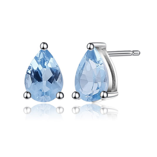 Swiss Blue Topaz 0.49ct Pear-Cut Solitaire Stud Earrings