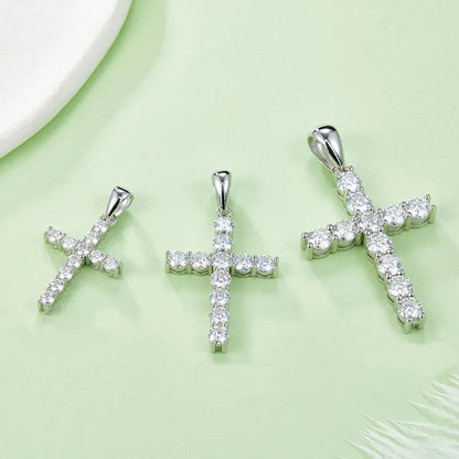 Moissanite Cross Pendant Set In Sterling Silver