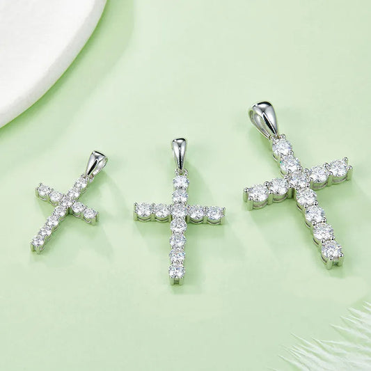 Moissanite Cross Pendant Set In Sterling Silver