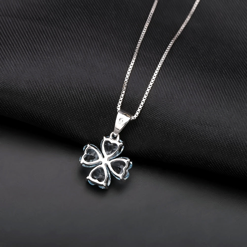 Blue Topaz Clover Heart Pendant Necklace