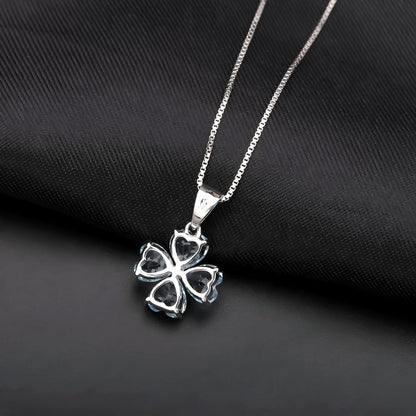 Blue Topaz Clover Heart Pendant Necklace