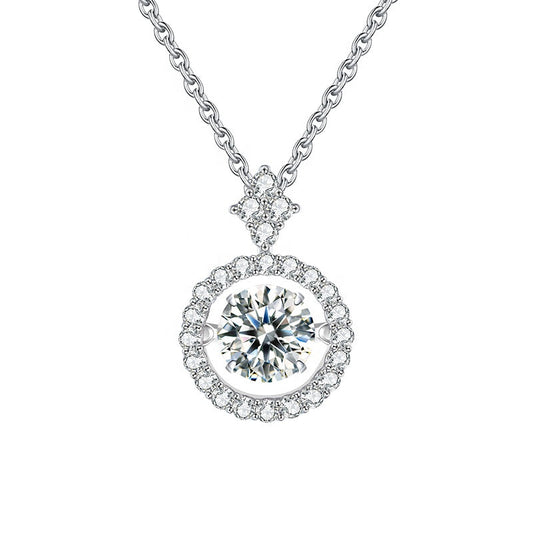 Heritage Halo Dancing Moissanite Pendant Set in Sterling Silver