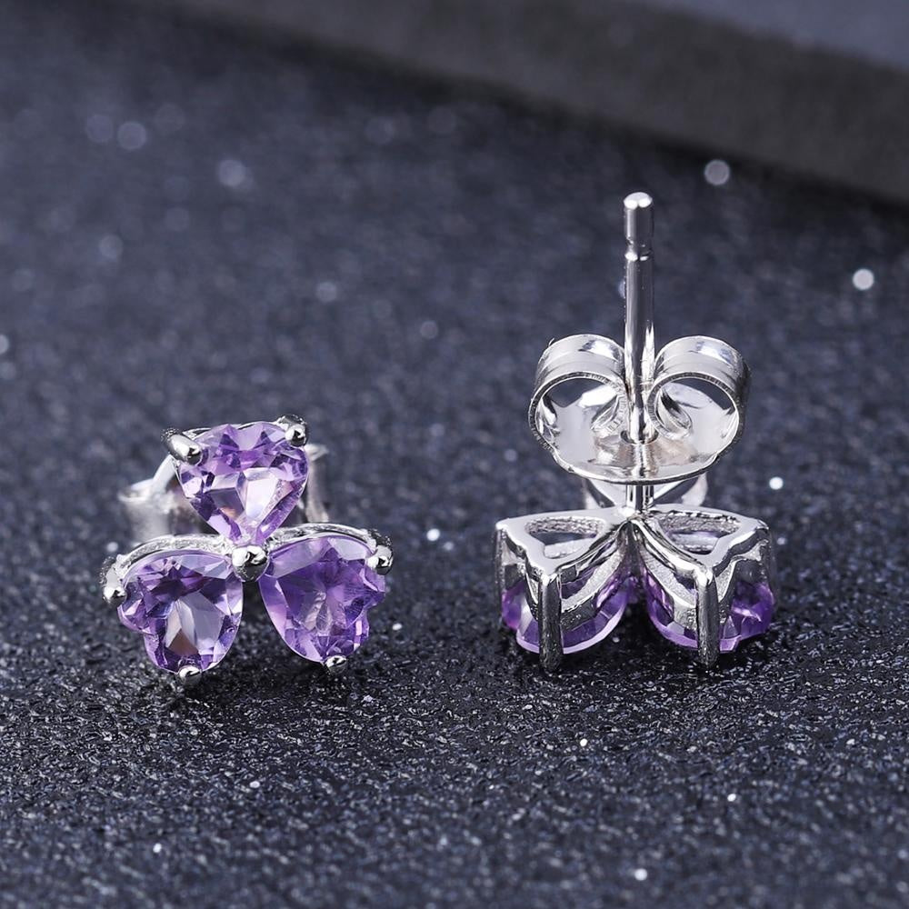 Amethyst 0.23ct Heart Trilogy Stud Earrings