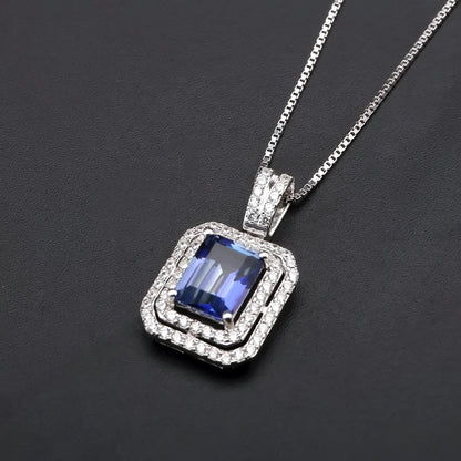 Mystic Quartz 2.05ct Emerald-Cut Halo Pendant Necklace