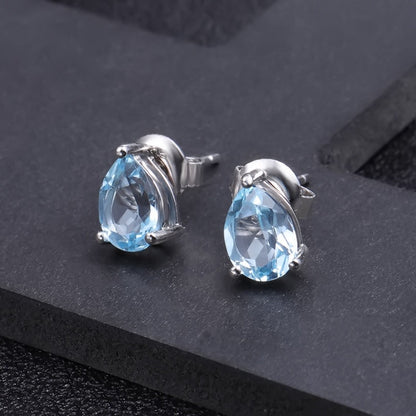 Blue Topaz 0.84ct Pear-Cut Solitaire Stud Earrings