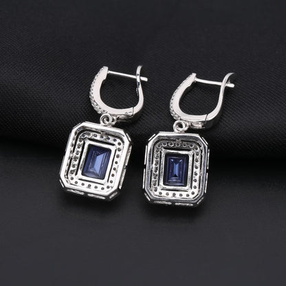 Mystic Quartz 2.05ct Emerald-Cut Halo Drop Earrings