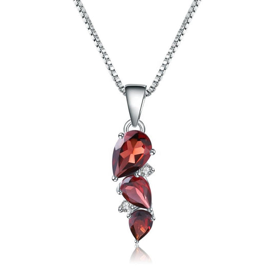 Garnet & Cubic Zirconia Pear Shape Drop Pendant Necklace