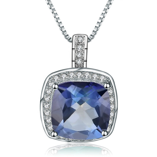 Mystic Quartz 3.67ct Cushion Cut Halo Pendant Necklace