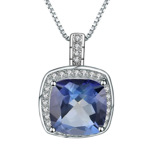 Mystic Quartz 3.67ct Cushion Cut Halo Pendant Necklace