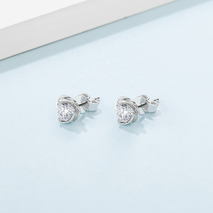 Heart Moissanite Stud Earrings Set in Sterling Silver