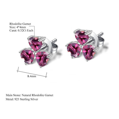 Rhodolite Garnet 0.32ct Heart Trilogy Stud Earrings