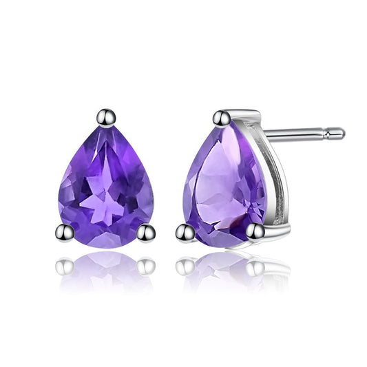 Amethyst 0.71ct Pear-Cut Solitaire Stud Earrings