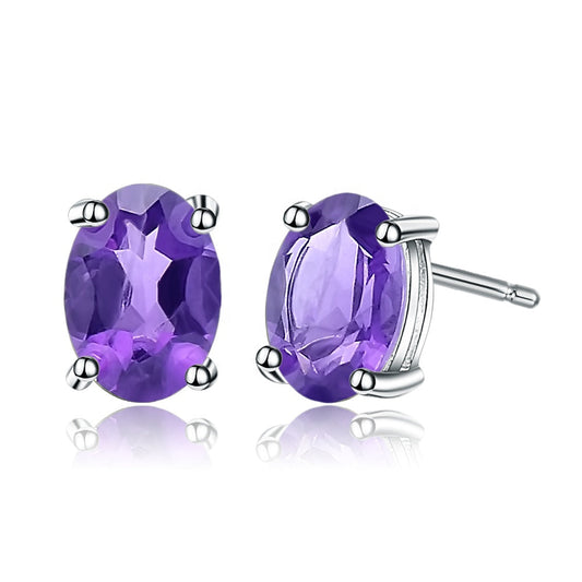 Amethyst 0.49ct Oval-Cut Solitaire Stud Earrings