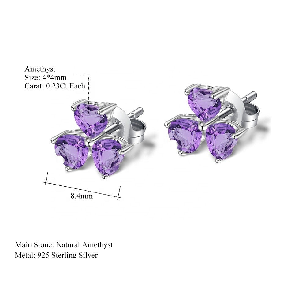 Amethyst 0.23ct Heart Trilogy Stud Earrings