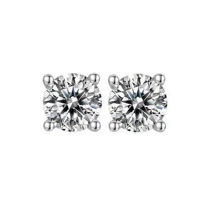 Heritage Solitaire 4 Claw Moissanite Stud Earrings Set in Sterling Silver
