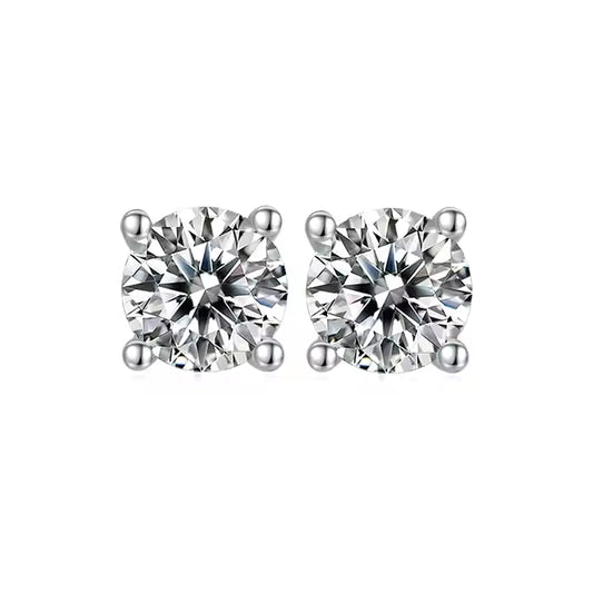 Heritage Solitaire 4 Claw Moissanite Stud Earrings Set in Sterling Silver