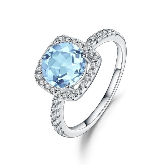 Heritage Blue Topaz Halo Ring - Round Brilliant Cut