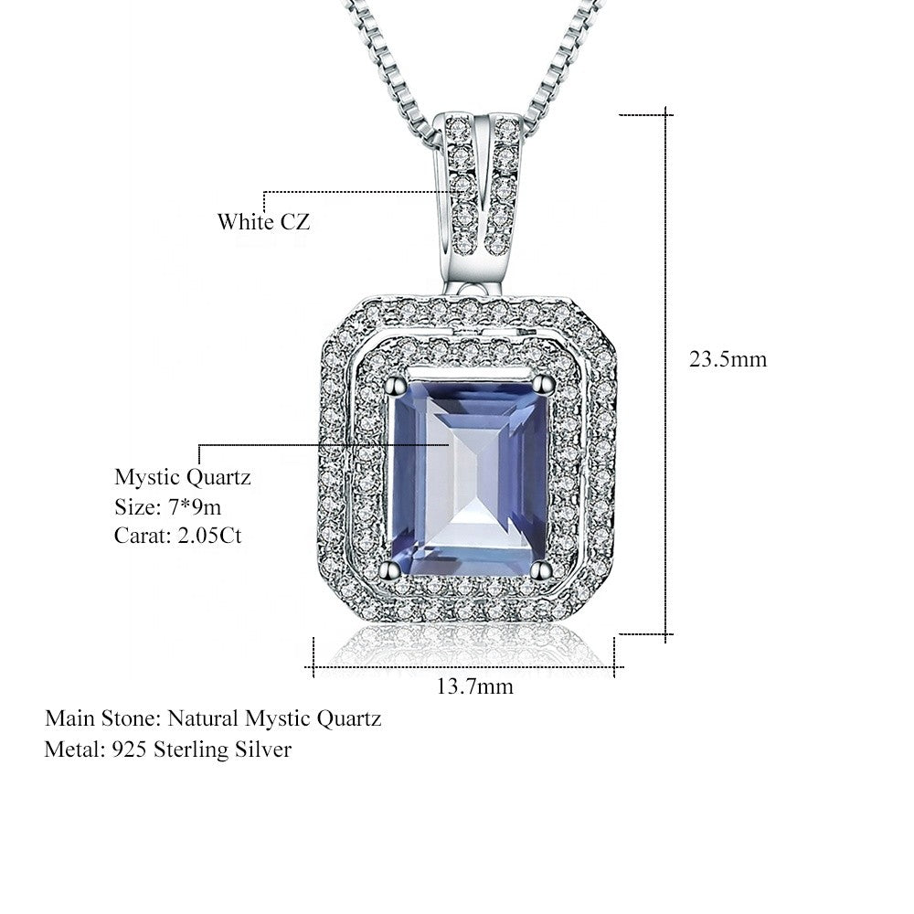 Mystic Quartz 2.05ct Emerald-Cut Halo Pendant Necklace