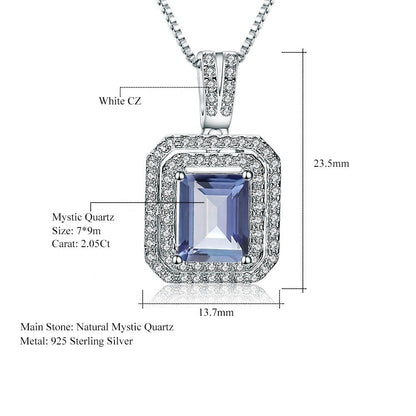 Mystic Quartz 2.05ct Emerald-Cut Halo Pendant Necklace