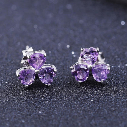 Amethyst 0.23ct Heart Trilogy Stud Earrings