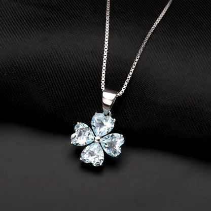 Blue Topaz Clover Heart Pendant Necklace