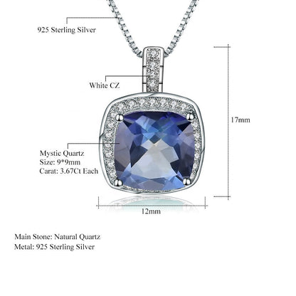 Mystic Quartz 3.67ct Cushion Cut Halo Pendant Necklace
