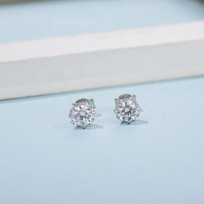 Snowflake 6 Claw Moissanite Stud Earrings Set in Sterling Silver