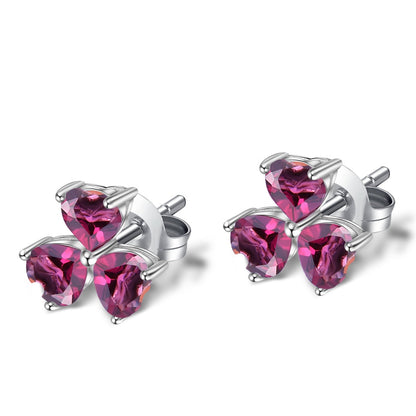 Rhodolite Garnet 0.32ct Heart Trilogy Stud Earrings