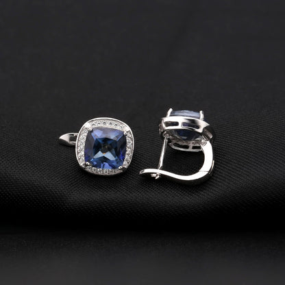 Mystic Quartz 2.20ct Cushion-Cut Halo Drop Earrings