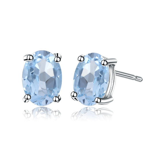 Blue Topaz 0.60ct Oval-Cut Solitaire Stud Earrings